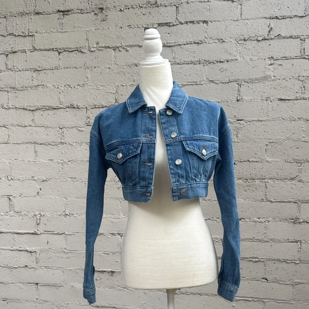 Topshop MOTO Cropped Denim Jacket Size 2 - Picture 6 of 11